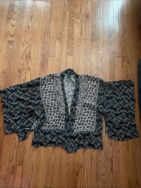 Anna Sui Black Print Open Kimono Cardigan Sz Medium/Large
